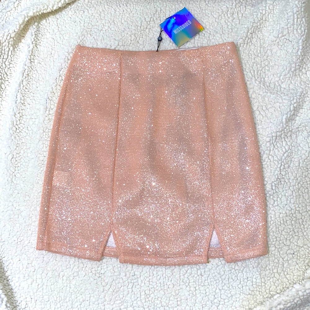 NWT Missguided Glitter Mesh Mini Skirt w/ Double Split